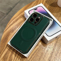 Luxury Plating Leather Magnetic Magsafe Shockproof Silicone Case For iPhone 14 13 12 series