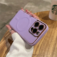 Luxury Plating Leather Magnetic Magsafe Shockproof Silicone Case For iPhone 14 13 12 series