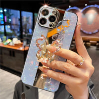 Luxury Rhinestone Glitter 3D Butterfly Bracket Case With Lanyard Holder For iPhone 14 13 12 series