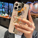 Luxury Rhinestone Glitter 3D Butterfly Bracket Case With Lanyard Holder For iPhone 14 13 12 series