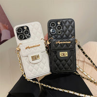 Luxury Rhombic Lattice Leather Card Bag Wallet Crossbody Strap Case For iPhone 14 13 12 series