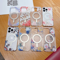 Magnetic Charging Magsafe Frosted Transparent Flower Case for iPhone 14 13 12 series