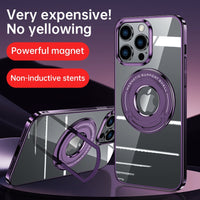 Magnetic Ring Holder Electroplated Frame Transparent Case For iPhone 14 13 12 series