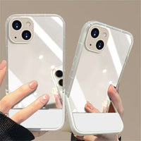 Mirror Folding Stand Holder TPU Soft Case For iPhone 14 13 12 series