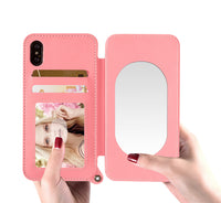 Make-up Mirror Lanyard Leather Wallet Case For iPhone X 8 7 6