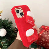 Merry Christmas Cute Warm Furry Christmas Tree Socks Pattern Case For iPhone 15 14 13 12 series