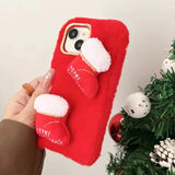 Merry Christmas Cute Warm Furry Christmas Tree Socks Pattern Case For iPhone 15 14 13 12 series