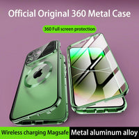 Metal Aluminum Alloy Magsafe Magnetic Adsorption 360°Full Screen Lens HD Glass Case For iPhone 14 13 12 series