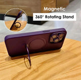 Metal Lens Ring Camera Glass Protection Phone Case With Magnetic Magsafe Rotating Stand For iPhone 15 14 13 12 series