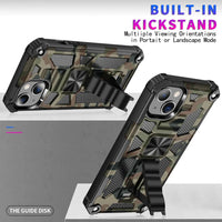 Military Camouflage Armor Shockproof Case With Hidden Kickstand For iPhone 15 14 13 12 series