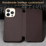 Genuine Leather Magsafe Flip Case For iPhone 14 13 series