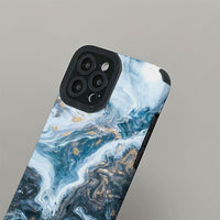 Navy Blue Marbled Soft Silicone Phone Case For iPhone 14 13 12 series
