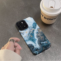 Navy Blue Marbled Soft Silicone Phone Case For iPhone 14 13 12 series