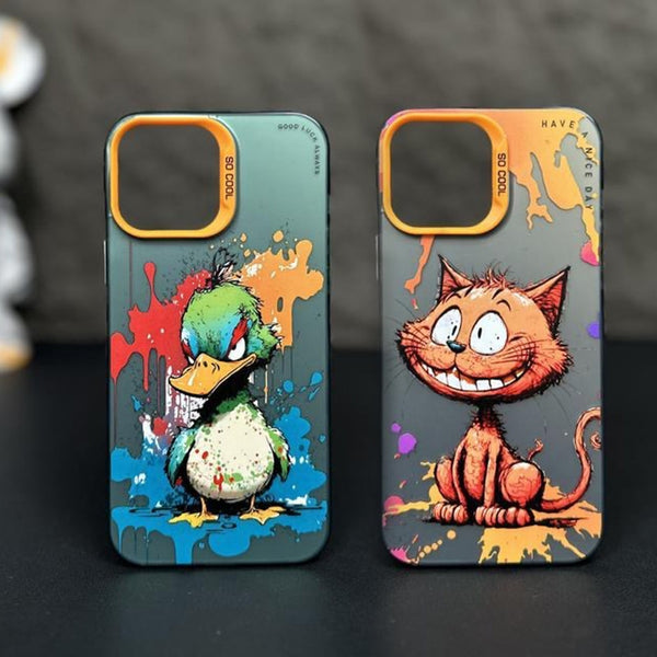 Graffiti Painted Cartoon Animal Soft Silicone Case for iPhone 14 13 12 series