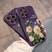 Blooming Roses Diamond Lens Protection Soft Case For iPhone 14 13 12 series