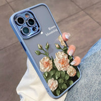 Blooming Roses Diamond Lens Protection Soft Case For iPhone 14 13 12 series