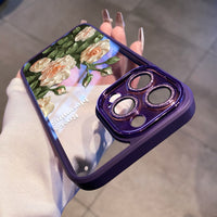 Blooming Roses Diamond Lens Protection Soft Case For iPhone 14 13 12 series