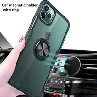 Ring Holder Car Magnetic Case with Tempered Glass Transparent Back Cover For iPhone 11 11 Pro 11 Pro MAX XS XR XS MAX