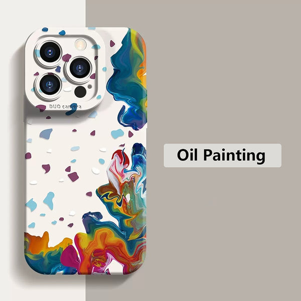 Oil Painting Flower Shockproof Matte Soft Silicone Case For iPhone 14 13 12 series