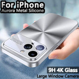 Metal Aurora Glass-like Camera Protector Silicone Case For iPhone 15 14 13 12 series