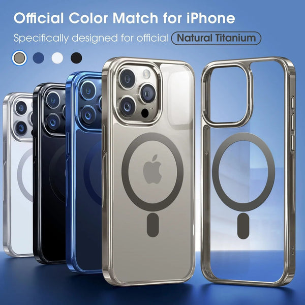 Titanium Color Magnetic Ring Wireless Charging Transparent Case for iPhone 15 series