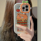 Little Bear Hamburger 2-in-1 Painted Cartoon Soft TPU Case For iPhone 14 13 12 series