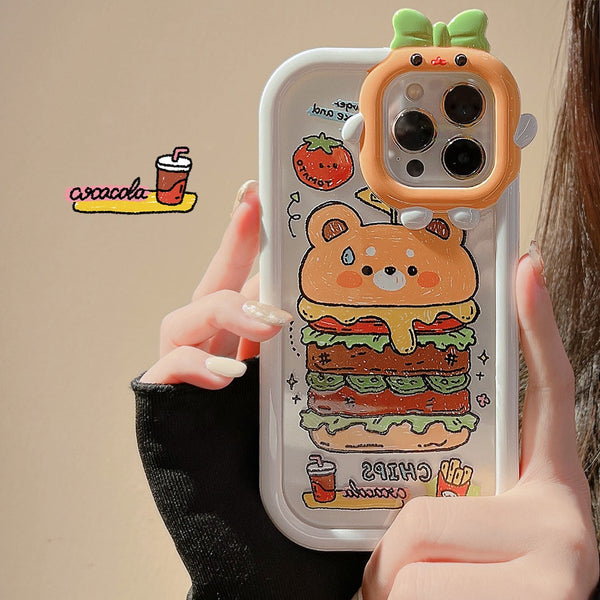 Little Bear Hamburger 2-in-1 Painted Cartoon Soft TPU Case For iPhone 14 13 12 series