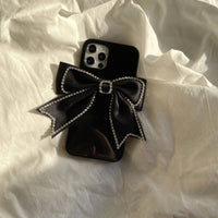 Pearl Necklace Cloth Bow Bling Diamond Case Cover For iPhone 14 13 12 series