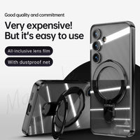 Plating Magnetic Transparent Case With Ring Stand For Samsung Galaxy S24 series