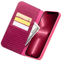 Pink Leather Flip Case for iPhone 14 13 12 series