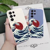 Red Sun Sea Waves Artwork Liquid Silicone Case For Samsung Galaxy S23 S22 S21 series