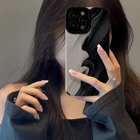 Retro Black White Marbled Shockproof Soft Case For iPhone 15 14 13 12 series