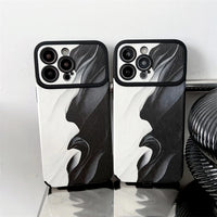 Retro Black White Waves Big Windows Shockproof Soft Case With Lens Protection For iPhone 15 14 13 12 series