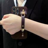 Retro Leather Coffee Wrist Strap Soft Silicone Case For iPhone 14 13 12 series