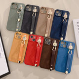 Retro Leather Coffee Wrist Strap Soft Silicone Case For iPhone 14 13 12 series