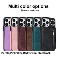 Ring Holder Zipper Flip Leather Wallet Card Slot Case For iPhone 14 13 12 series