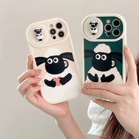 Sheep Shawn Snow Slide Camera Lens Protection Couple Case For iPhone 14 13 12 series