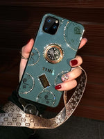 Shell Fashionable Women's Dark Green Clock Ring Net Red Diamond Case For Iphone11 Series