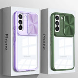 Shockproof Armor Clear Phone Case With Slide Window Camera Protection For Samsung Galaxy S23 S22 Ultra Plus