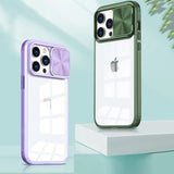 Slide Camera Lens Protection Bumper Shockproof Clear Hard PC Case For iPhone 15 14 13 12 series