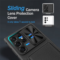 Slide Card Holder Camera Protection Leather Soft Silicone Armor Case For Samsung S23 series