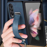Slim Leather Case With Retractable Wristband for Samsung Galaxy Z Fold 4 3 Z Flip 4 3