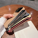 Slim Wood Pattern Frameless Lens Protector Hard PC Case For iPhone 14 13 12 series