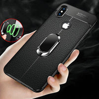 Soft Silicone Leather Back cover for iPhone 7 8 Plus X XR XS Max With Magnetic Car Holder