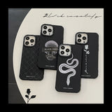 Fashion Black Case With Skull Rose Snake Pattern For iPhone 14 13 12 series