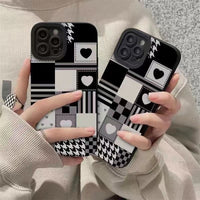 Square Grid Love Heart Shockproof Soft Case For iPhone 14 13 12 series
