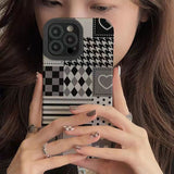 Square Grid Love Heart Shockproof Soft Case For iPhone 14 13 12 series