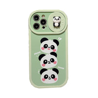 Stacked Strawberry Pink Bear Panda with Sliding Camera Lens Protection Case For iPhone 14 13 12 series