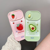 Cute Strawberry Avocado Sliding Camera Lens Protection Case For iPhone 14 13 12 series