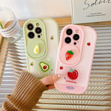 Cute Strawberry Avocado Sliding Camera Lens Protection Case For iPhone 14 13 12 series